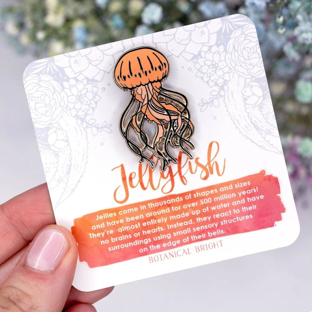 Jellyfish Enamel Pin -‎ Gold Plated Nature Jewelry - Ocean & Sea Life Brooch